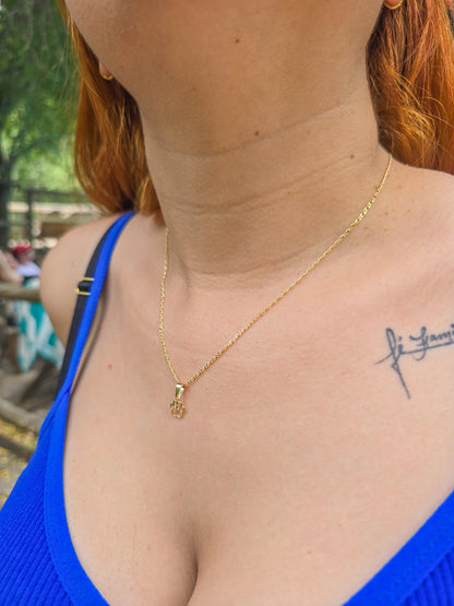 Cadena Tejido 1×1 Y Colgante Huella Perro Mini Oro Laminado 18k