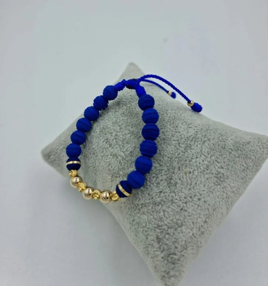 Brazalete Azul Balín Oro Laminado 18k