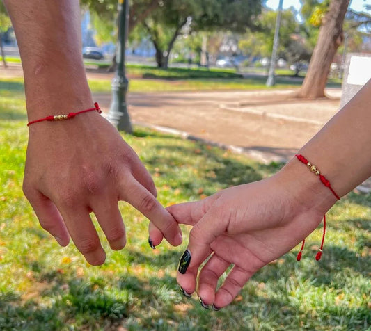 Brazaletes Rojos Balín Dúo Oro Laminado 18k