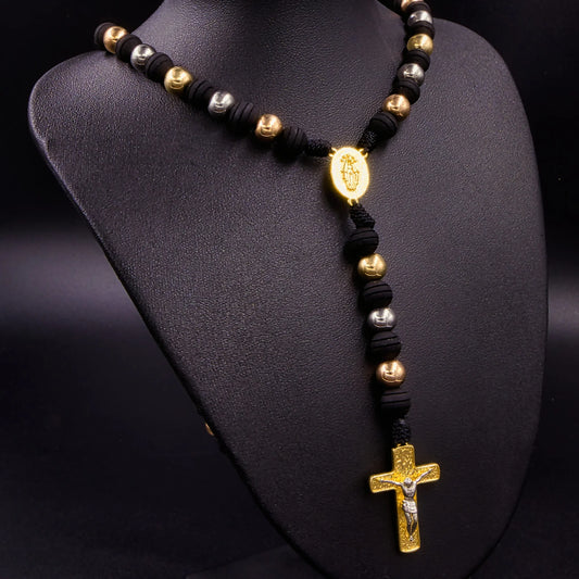 Rosario Artesanal Tres Oros Oro Laminado 18k