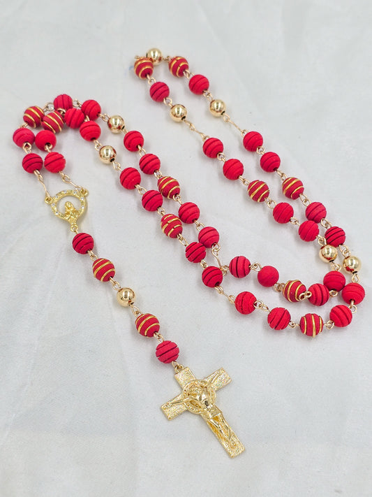 Rosario Con Cristo San Benito En Oro Laminado 18K