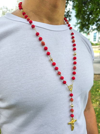 Rosario Con Cristo San Benito En Oro Laminado 18K