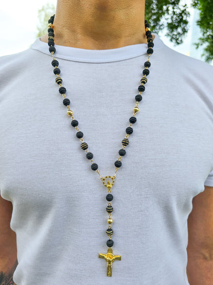 Rosario Con Cristo San Benito En Oro Laminado 18K
