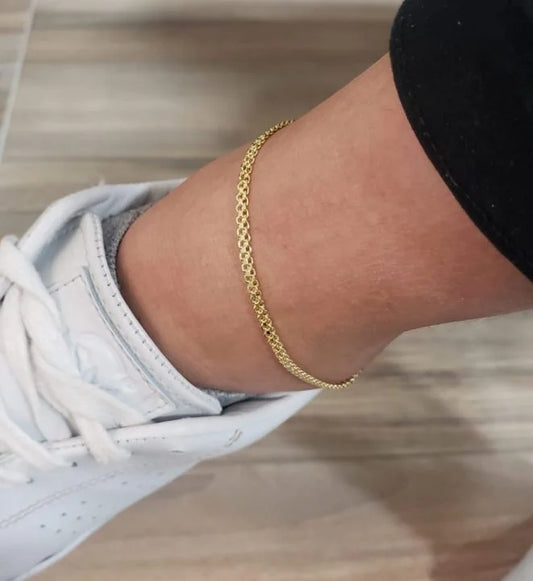 Tobillera Tejido Chino Oro Laminado 18k